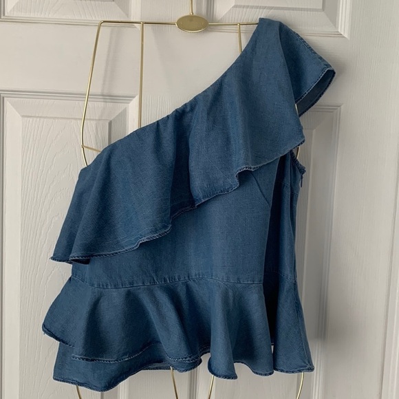 HIGHLINE Collection Ruffled Blue Blouse Size M #058 - Picture 1 of 8